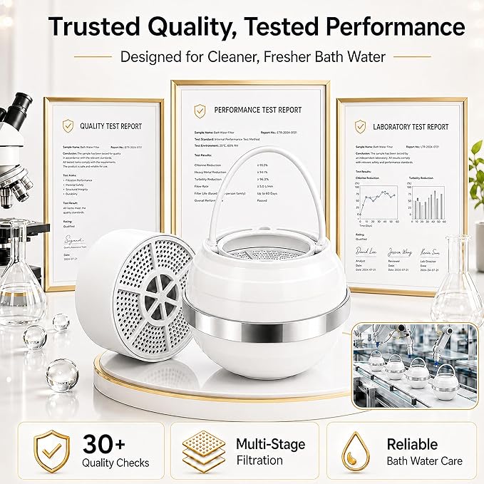 Bath Filter for Tub - 10 Stages Bath Filter- Removes Hundreds of Contaminants, BPA Free, Purify Your Bathwater for Healthier Skin and Hair, White
