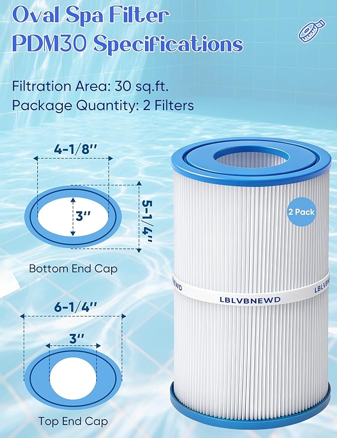 30 sq.ft PDM30 Oval Filter Spa Filter Compatible with Dream Maker 461269, Filbur FC9940M and Odyssey, Big EZ, EZL, Crossover 730L, 730S Hot Tub Filter Cartridge - 2 Packs
