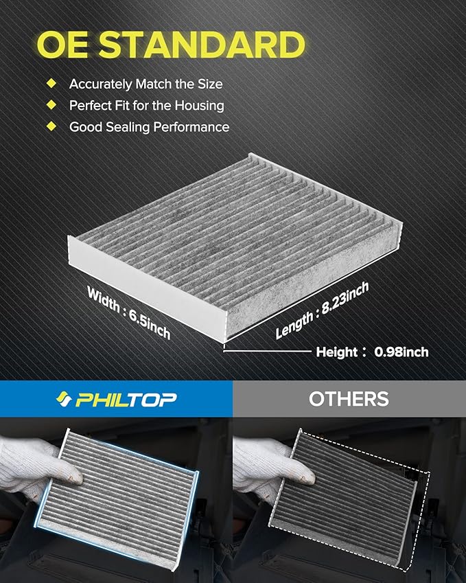 PHILTOP HEPA Cabin Air Filter w/Activated Carbon, Compatible with CF12002 Kia Soul 2014-2019, Soul EV 2015-2019, Carbon Filter Up Dust Pollen Odor