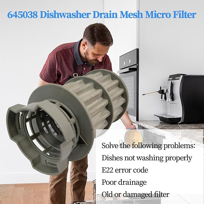 645038 Dishwasher Drain Mesh Micro Filter Replacement Compatible with Bos-ch Ther-mador Ken-more Dishwashers Fits Model AP4339631, 00651097, 651097, 1560725, AH3479708