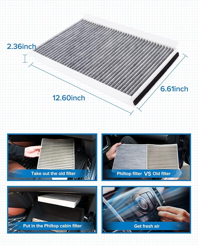 PHILTOP HEPA Cabin Air Filter w/Activated Carbon, Compatible with CF10103 BMW 528i, 530i, 525i, 650i, 535i, 530xi, 550i, 528i xDrive, 645Ci, 535xi, 535i xDrive, 528xi, 545i, 525xi, M5, M6, 1 Set