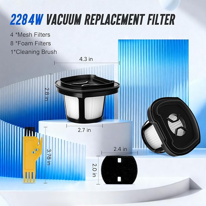 Improvedhand 2390A 2284W Vacuum Filter Replacement for Bi-ssell Pet Hair Eraser Filter Hand Vac 2390, 2389, 2284W Compare to Parts # 1614212 1614203 1614204, 4-Pack