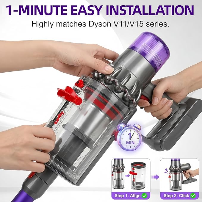 V11 V15 Upgraded Dust Bin Replacement & HEPA Filter for Dyson V11 V15 SV14 SV15 SV22 Vacuum Cleaner, Canister Dirt Cup Spares Part 969509-01 965440-01, Fixes Broken Latch & Restores Suction