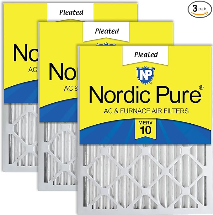 Nordic Pure 16x25x2 (Actual Size: 15 1/2 x 24 1/2 x 1 3/4) Pleated MERV 10 Air Filters 3 Pack