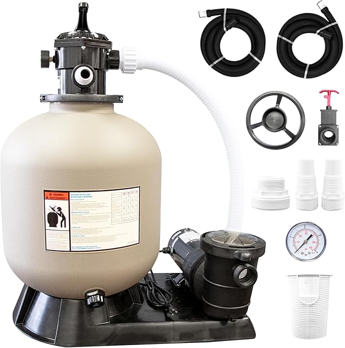 SWIMLINE Sand Filter Pump for Above Ground Pool - 22'', 1.5 HP, 4980 GPH Pump flow rate, 7 way Multi port valve, Easy Installation