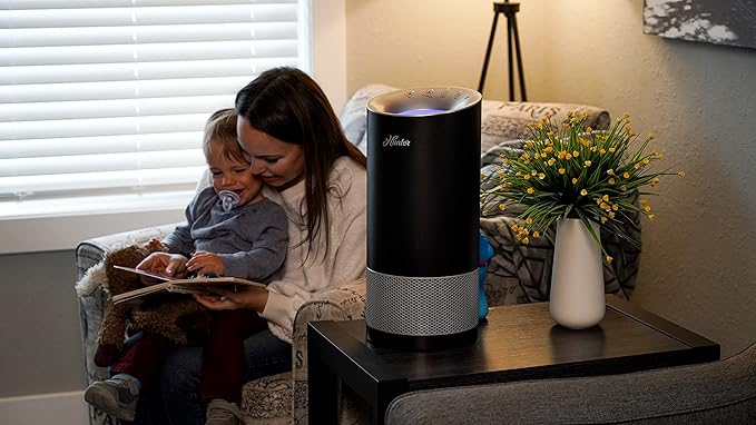 Hunter HP450UV Round Air Purifiers for Home, True HEPA Air Purifier Tower for Pets, Odors, Allergens, Smoke, Dust, VOC's. HEPA Air Purifiers for Bedroom and Small Room. Black