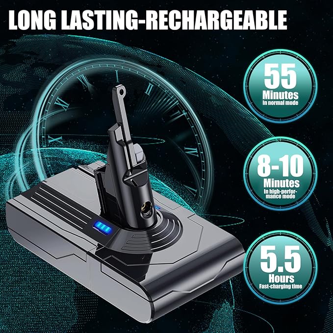 EGR Upgraded V8 Battery Replacement Compatible with Dyson V8 Absolute/Motorhead/Fluffy/SV10 Carbon Fiber Vacuum Cleaner 5 Filters and 3 Screws Included