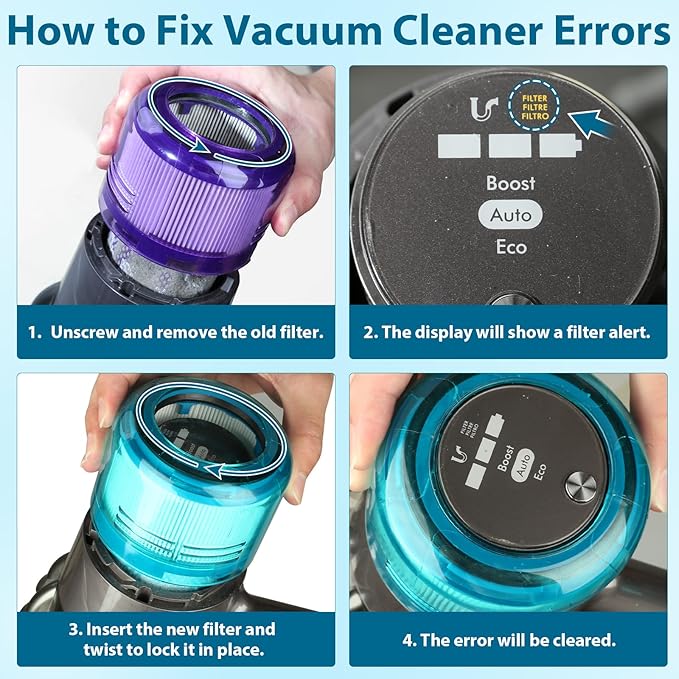 Lemige 4 Pack Filters Replacement for Dyson V11 Cordless Vacuum, V11 Animal V11 Torque Drive V11 Complete V11 Extra V15 Detect V15 Detect Absolute V15s Submarine, Replacement Parts No. 970013-02 & 03