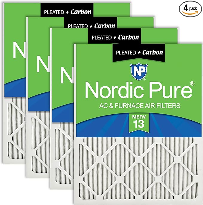 Nordic Pure 20x24x1 (Actual Size: 19 1/2 x 23 7/16 x 3/4) Pleated Air Filters MERV 13 Plus Carbon 4 Pack