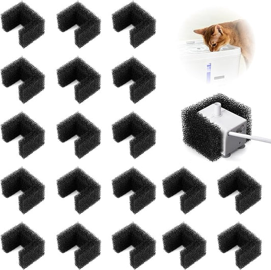 20 Pack Foam Filters Replacement for Pet Fountains Compatible with Petsafe Viva 64oz and 140oz, Sponge Multi-Layer for Cats and Dogs Daily Drinking, Blocks Hair and Residue Prevent Clogging