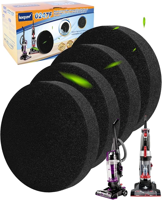 KEEPOW Vacuum Filter for Bissell Powerlifter/CleanView Swivel Rewind Pet Vacuum Models 2191,2190,1700,1797,2492,2252,2253,2254,22543,2259,2255,2256,2258,2260,1792, Part # 1608225, 4 Pack