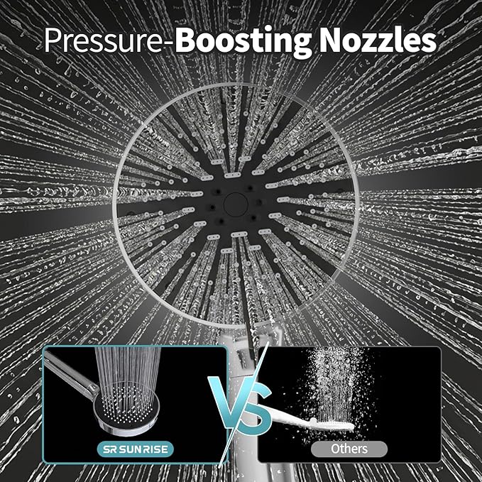 SR SUN RISE NSF Certified Filtered Shower Head with Handheld for Hard Water to Remove Chlorine High Pressure 9-Spray Setting (with Power Wash) Anti-Clog Nozzles (4 Filter, Chrome)