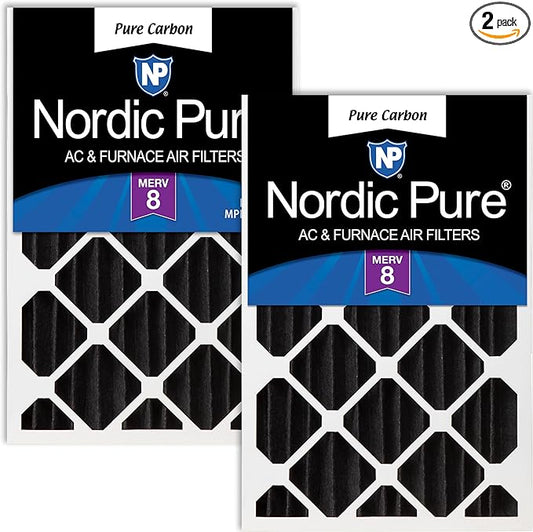 Nordic Pure 16x24x4 (Actual Size: 15 3/8 x 23 3/8 x 3 5/8) Pure Carbon Pleated Odor Reduction Merv 8 Furnace Filters 2 Pack
