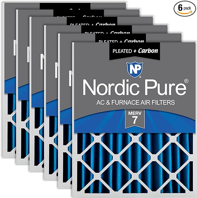 Nordic Pure 20x24x4 (Actual Size: 19 3/8 x 23 3/8 x 3 5/8) Pleated Air Filters MERV 7 Plus Carbon 6 Pack