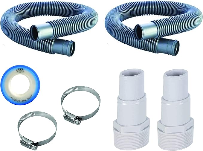FibroPool 1-1/4" Pool Filter Hose Kit - 3 Ft & 6 Ft Hoses - Adapters Clamps & PTFE Tape Included - Above Ground Pool Pump Hose Replacement Kit
