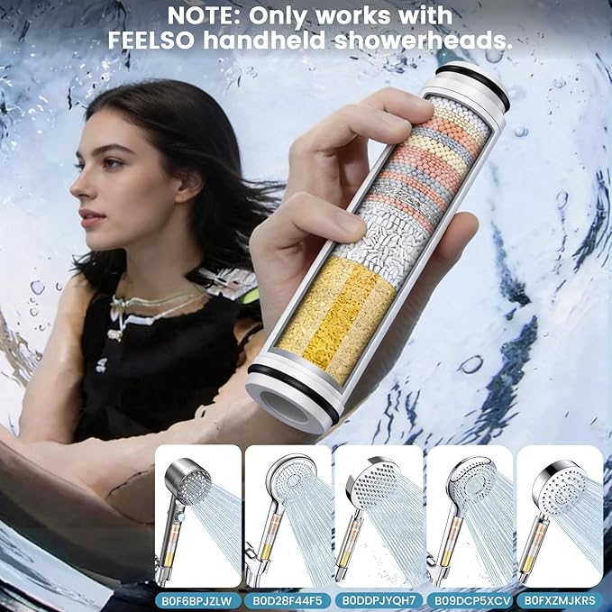 6 Pack Shower Filter Compatible with FEELSO Shower Head Filter Replacement,15 Stage Filter Replacement Cartridge,Remove Chlorine and Harmful Substances，Reduces Dry Itchy Skin and Hair