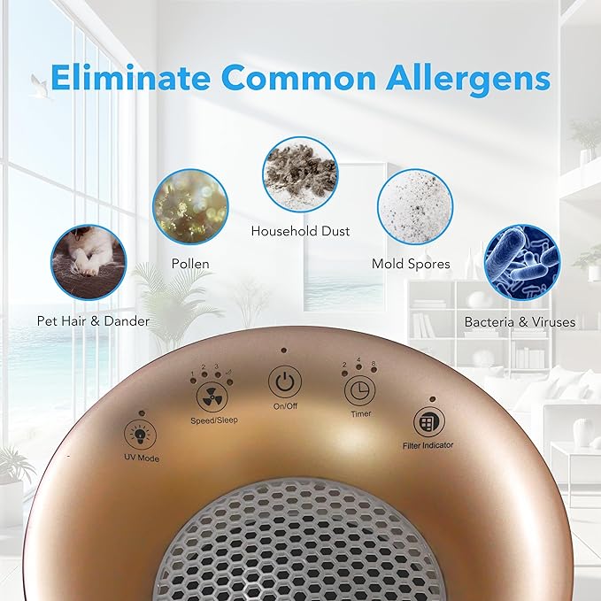 HP450UV True HEPA Air Purifier with UVC Light Technology in White Rose Gold