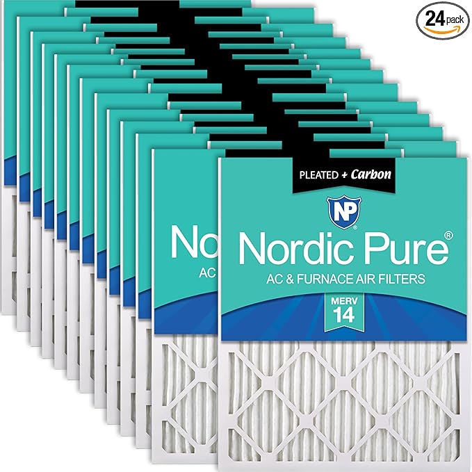 Nordic Pure 10x20x1 (Actual Size: 9 1/2 x 19 1/2 x 3/4) Pleated Air Filters MERV 14 Plus Carbon 24 Pack