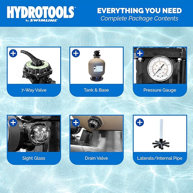 Swimline HYDROTOOLS BY SWIMLINE 19 Inch Sand Filter Combo Set With Stand & Multi Port Valve | 175 Pound Sand Capacity