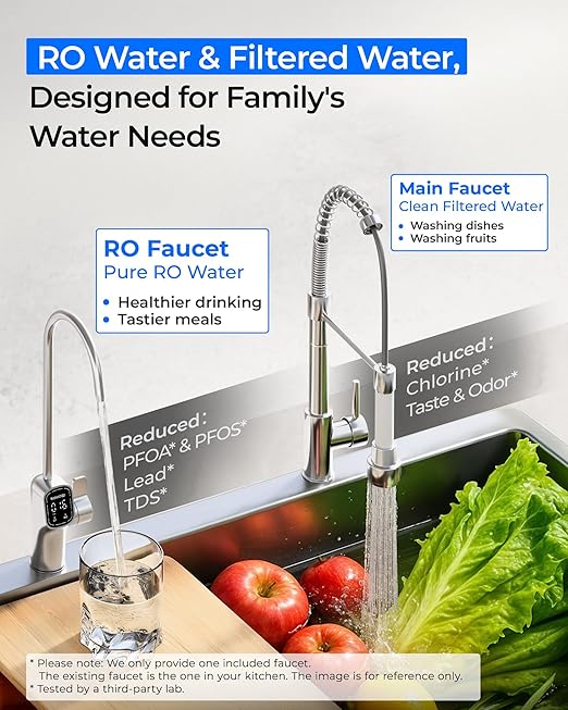 Waterdrop G5P700-Pro Reverse Osmosis System, NSF/ANSI 58 & 372 Certified, 700GPD Dual Flow Reverse Osmosis Water Filter, 7-Stage RO Water Filtration System, 2:1 Pure to Drain, LED Faucet