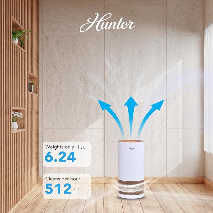 Hunter HP450UV Round Air Purifiers for Home, True HEPA Air Purifier Tower for Pets, Odors, Allergens, Smoke, Dust, VOC's. HEPA Air Purifiers for Bedroom and Small Room. Black