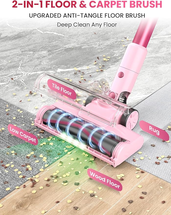 Dzaki Cordless Stick Vacuum Cleaner, 50KPa Brushless Motor Vacuum with Anti-Tangle, LED Display, 55-Min Runtime & Detachable Battery for Pet Hair, Carpet & Hardwood Floors
