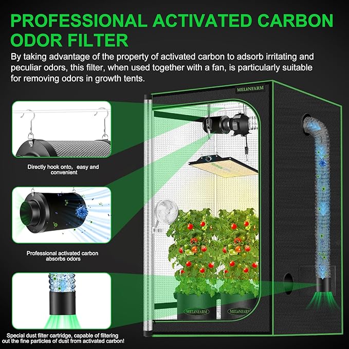 6" Air Carbon Filter Smelliness Control with Australia Virgin Charcoal, Odor Removal Carbon Filter for Grow Tent, Inline Fan, Hydroponics, Pre-Filter Included, Insulated Flange 6" x 11.8"