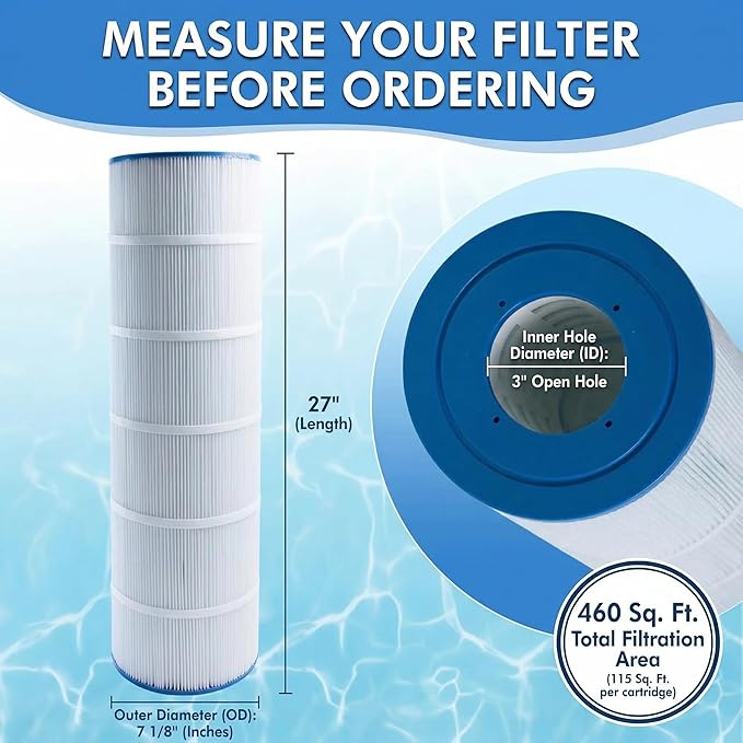 Jandy CL 460 Pool Filter Cartridge (4-Pack) | 460 Sq. Ft | Compatible with Jandy CL 460, CV460, PJAN115, Unicel C-7468, Filbur FC-0810 | High-Performance Trilobal Fabric for Crystal Clear Water