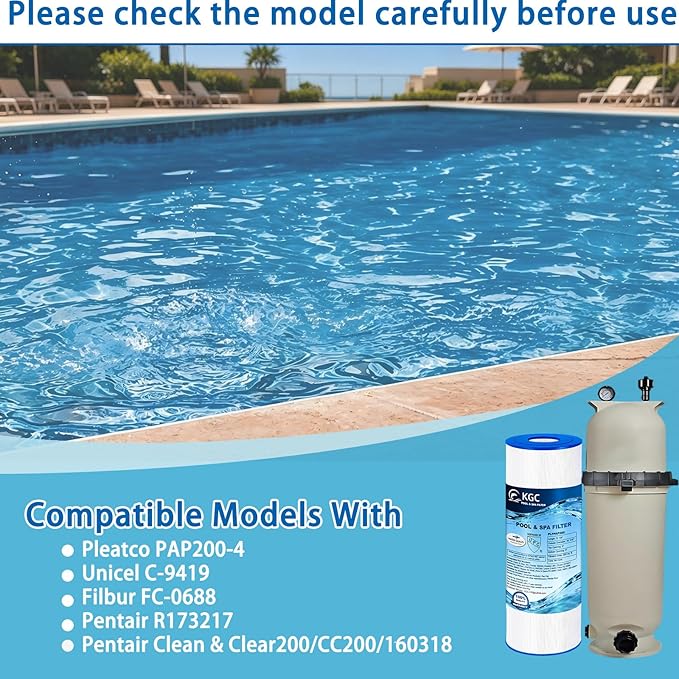 KGC CC200 Pool Filter Cartridge Replaces Compatible with PAP200, Clean & Clear 200, CC200, Unicel C-9419,Filbur FC-0688, 59054400, R173217, Pool Filter Cartridge 200 Sq. Ft, 1 Pack