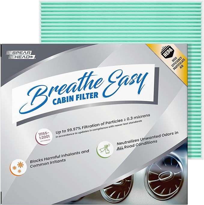 Spearhead HEPA Breathe Easy Cabin Filter, Up to 99.97% Filtration of 0.3 Micron Particles w/No Airflow Reduction (BE-729H)