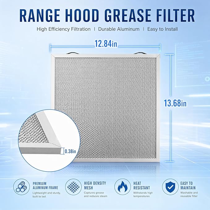 2 Pack Range Hood Grease Filter Fit for Broan Nutone, 12.84 x 13.69 x 0.38 Inch Range Hood Aluminum Mesh Vent Filter Replace S99010436 99010436 BKSA130WW