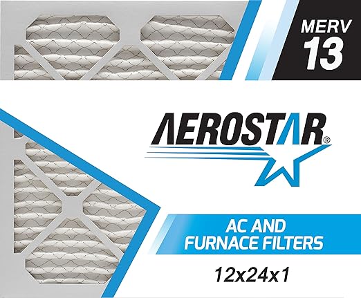 Aerostar 12x24x1 MERV 13 Pleated Air Filter, AC Furnace Air Filter, 6 Pack (Actual Size: 11 3/4" x 23 3/4" x 3/4")