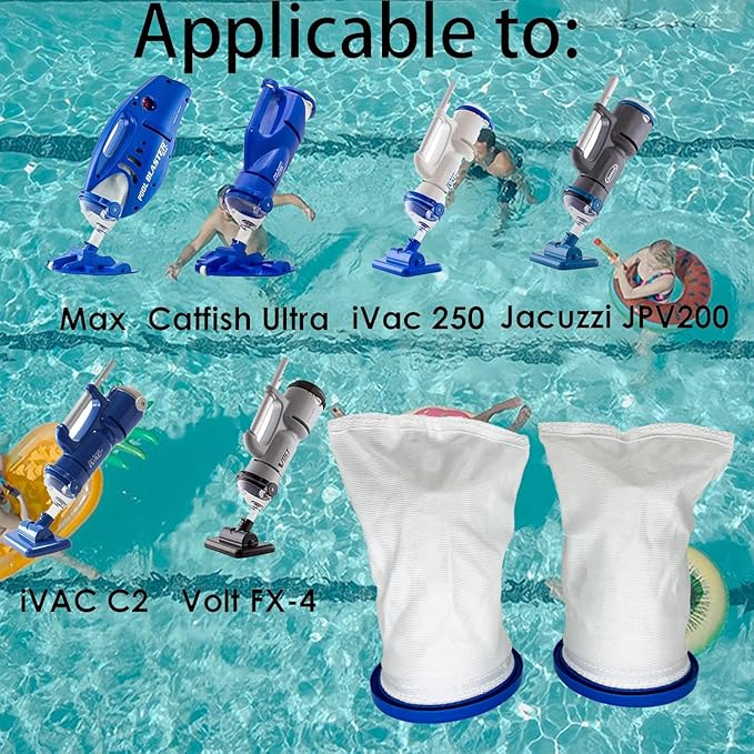 Sand & Silt Filter Bag P30X022SS/ PBW022SS Compatible with Pool Blaster Max, Catfish Ultra, iVac 250, iVAC C2, Volt FX-4 and Jacuzzi JPV200 Handheld Pool Vacuums（2 Pack）