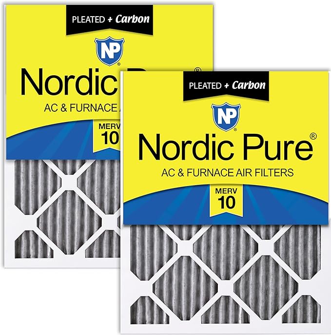 Nordic Pure 12x24x1 (Actual Size: 11 1/2 x 23 1/2 x 3/4) Furnace Air Filters MERV 10 Pleated Plus Carbon 2 Pack