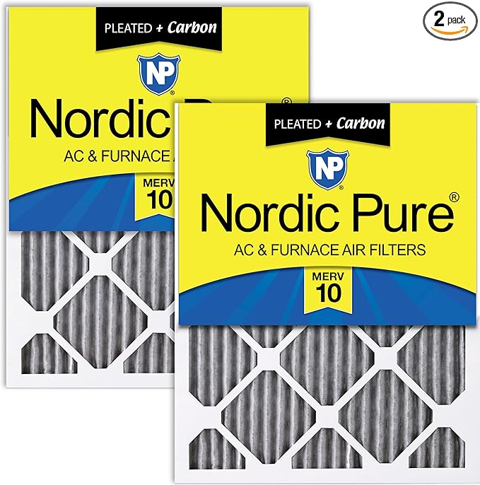 Nordic Pure 20x24x1 (Actual Size: 19 1/2 x 23 7/16 x 3/4) Furnace Air Filters MERV 10 Pleated Plus Carbon 2 Pack