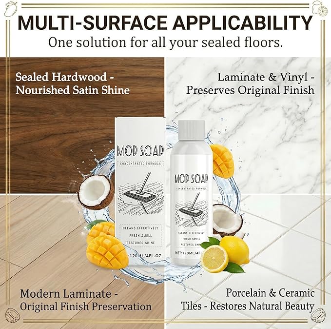 Brazilian Waves Mop Soap for Floor Cleaning, Luxury Mop Soap Brazilian Waves Multi Purpose Cleaner, Residue-Free for Hardwood & Tile, Robot Vacuum Compatible, 120ml (1 Pack)