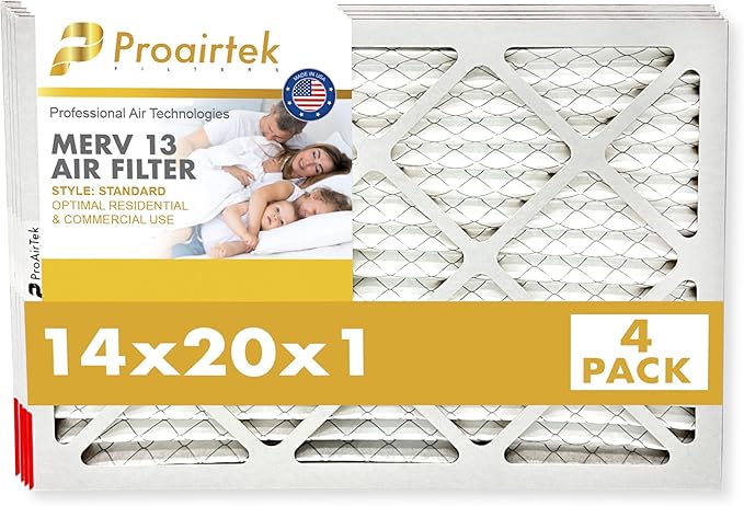 Proairtek AF14201M13SWH Model 14x20x1 Pack of 4 Air Filters, MERV 13; Ideal for Anyone Wanting Clean, Crisp Air in Their Home