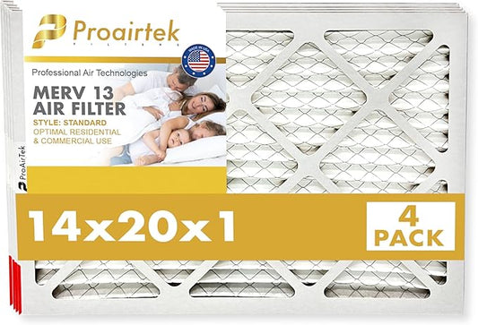 Proairtek AF14201M13SWH Model 14x20x1 Pack of 4 Air Filters, MERV 13; Ideal for Anyone Wanting Clean, Crisp Air in Their Home