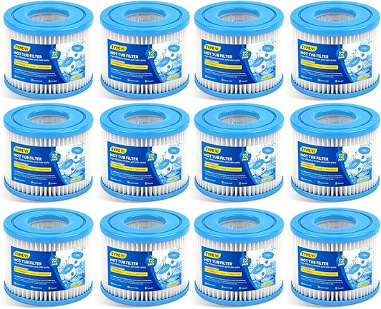 Type VI Hot Tub Filter Cartridges (12Pack) | Spa Filters Replacements for Hot Tub Compatible with Lay-Z-Spa & Coleman SaluSpa 90352E 58323 90427E | Reusable & Superior Filtration Performance