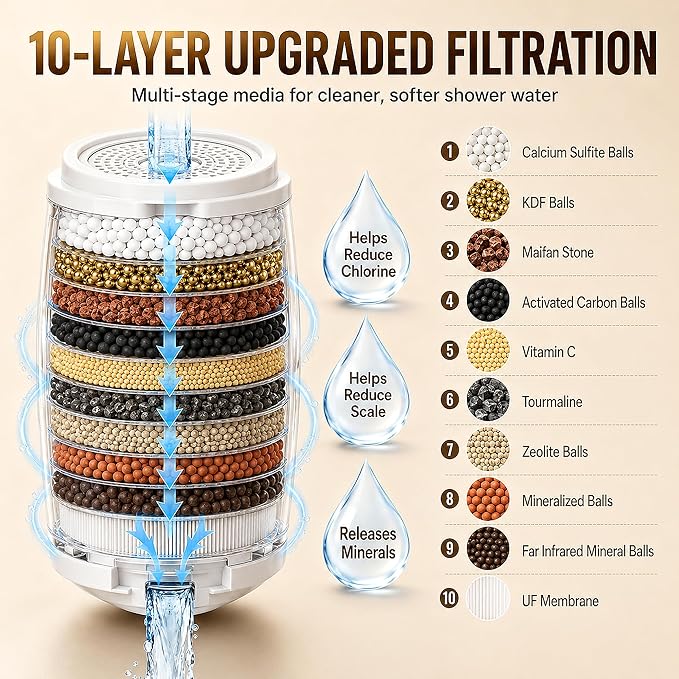 Bath Filter for Tub - 10 Stages Bath Filter- Removes Hundreds of Contaminants, BPA Free, Purify Your Bathwater for Healthier Skin and Hair, White