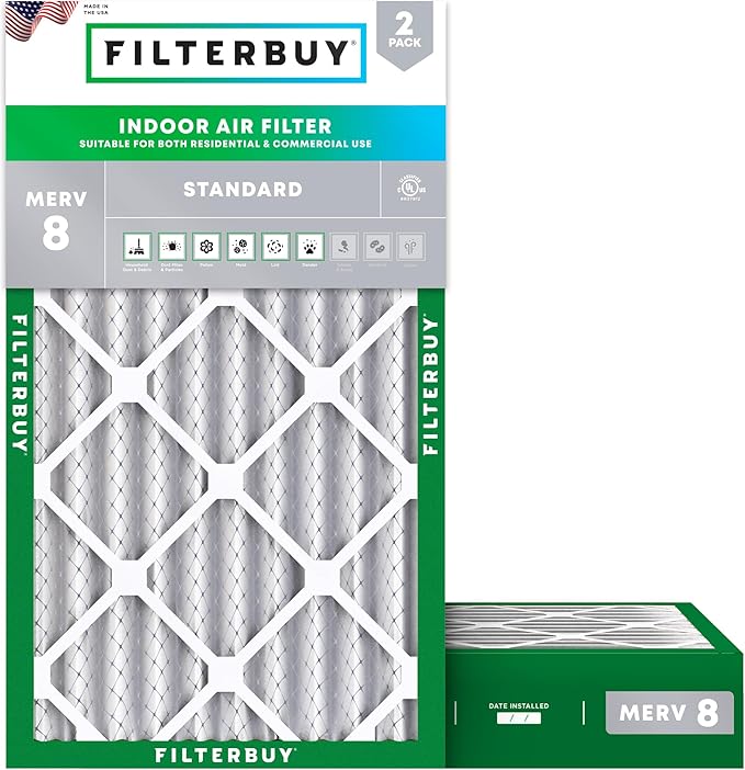 Filterbuy 20x30x4 Air Filter MERV 8 Essential Dust & Allergy Defense (2-Pack), Electrostatic Pleated HVAC AC Furnace Filters Replacement, Made in USA (Actual Size: 19.50 x 29.50 x 3.63)