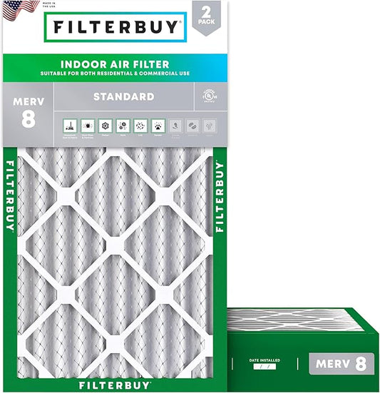 Filterbuy 20x30x4 Air Filter MERV 8 Essential Dust & Allergy Defense (2-Pack), Electrostatic Pleated HVAC AC Furnace Filters Replacement, Made in USA (Actual Size: 19.50 x 29.50 x 3.63)