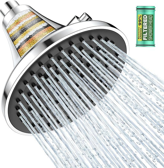 Homlord High Pressure Filtered Shower Head, One-Button Filter Replacement, Designed for Hard Water, Removes Chlorine & Impurities, Say Goodbye to Dry Skin & Frizzy Hair, 1-Minute Installation