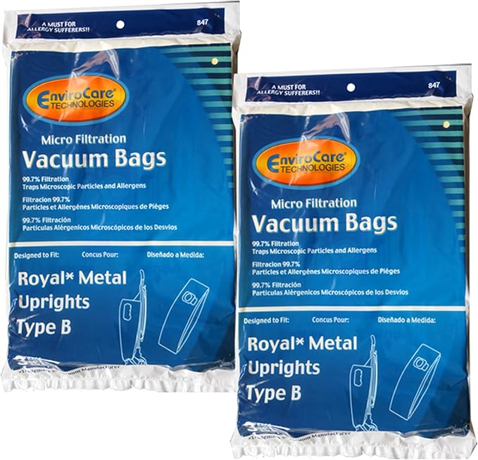 EnviroCare 6 Royal Upright Type B Vacuum Cleaner Allergy Bags, HEPA, Fits Royal Metal Upright & Hoover Lightweight Bagged, Signature Lightweight, Task Vac, 3-Pack