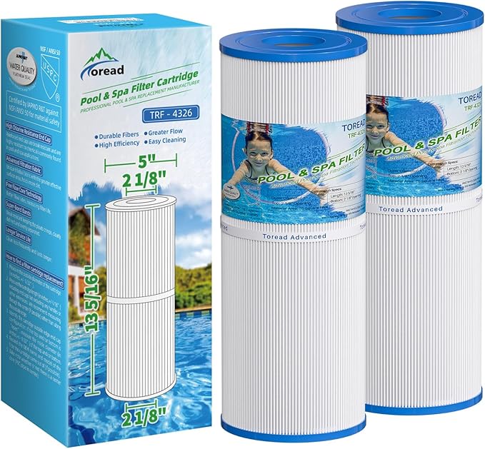 TOREAD Spa Replacement Filter for Pleatco PRB25-IN, Unicel C-4326, Filbur FC-2375, FC-2370, R173429, 3005845, 17-2327, 100586, 33521, 25392, 817-2500, Guardian 413-106, 5X13 Drop in Spa Filter, 2 Pack