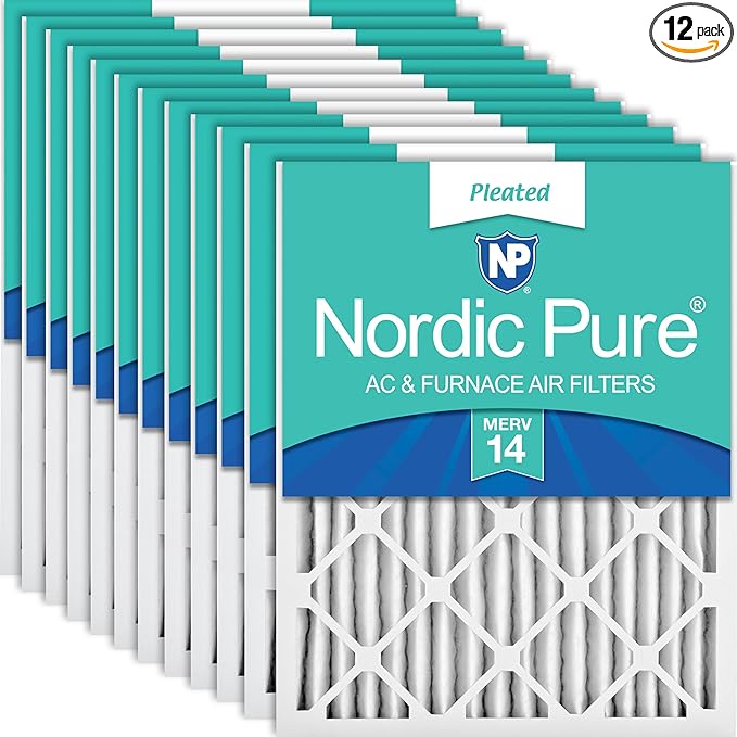 Nordic Pure 20x20x2 (Actual Size: 19 1/2 x 19 1/2 x 1 3/4) Pleated MERV 14 Air Filters 12 Pack