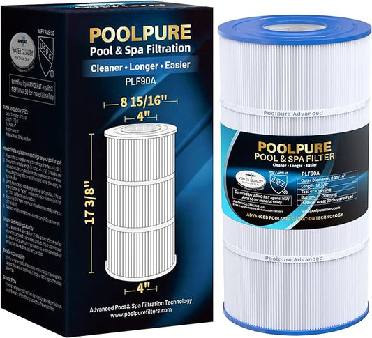POOLPURE PLF90A Pool Filter Replaces Hayward C900, CX900RE, Pleatco PA90, Ultral-B6, Unicel C-8409, Filbur FC-1292, Sta-Rite PXC95, 90 sq.ft, L x OD: 17 3/8" x 8 15/16" (1 Pack)