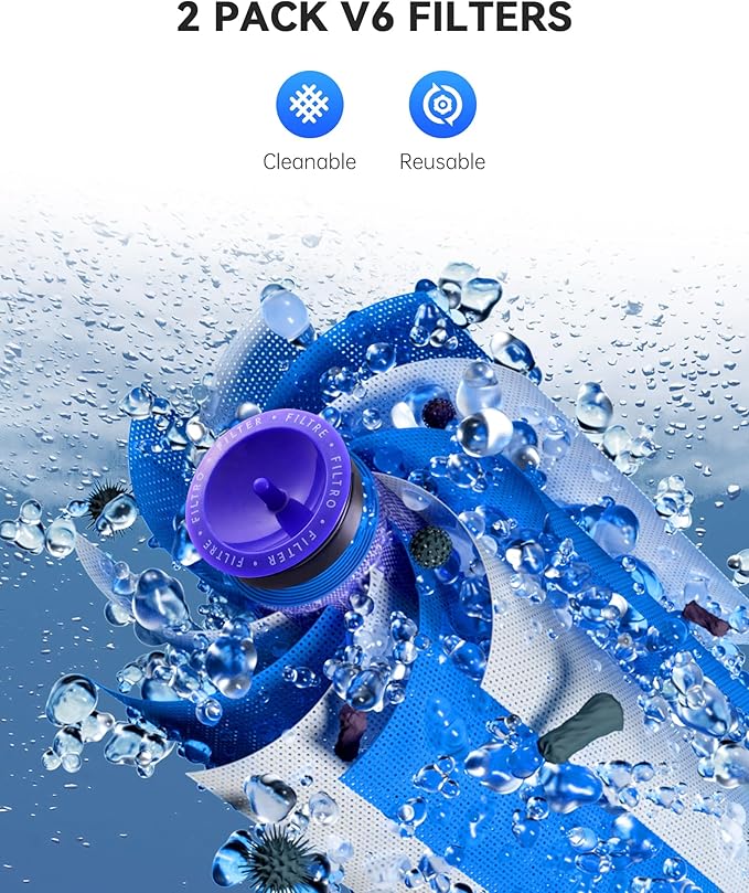 8000mAh Rechargeable Replacement Battery for Dyson V6 Series Vacuum Cleaners, Providing 26 Minutes of Runtime in Standard Mode, Installs in Just 3 Minutes, Includes 2 Pre Filter and 1 Post Filter