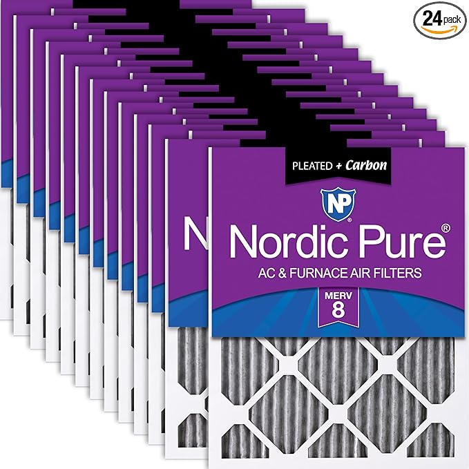 Nordic Pure 20x20x1 (Actual Size: 19 1/2 x 19 1/2 x 3/4) Furnace Air Filters MERV 8 Pleated Plus Carbon 24 Pack