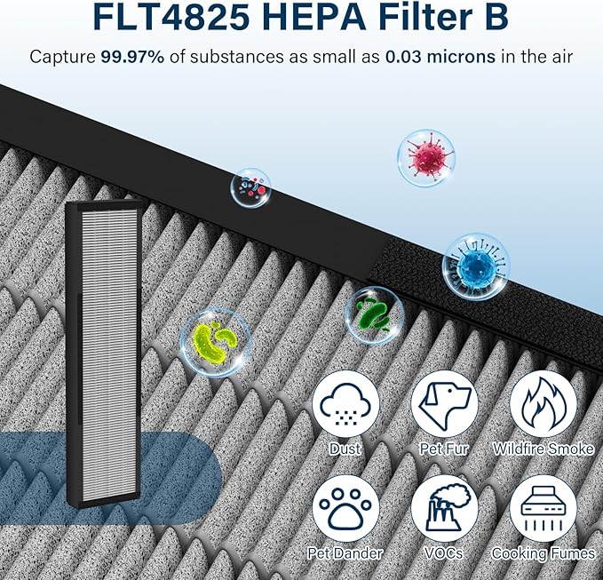 2 Pack HEPA Smoke Clear Filter B Fit for GermGuardian Air Puri-fier AC4825 AC4300 AC4800 AC4900 AC4850, AC4825E Replacement Filter Fit for Germ Guardian Air Puri-fier